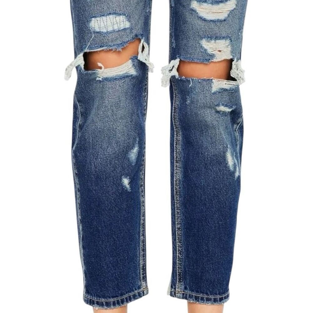 Kancan Ultra High Rise Dark Wash Cropped Distressed Mom Fit Jeans 15/31 NWT - Picture 9 of 16